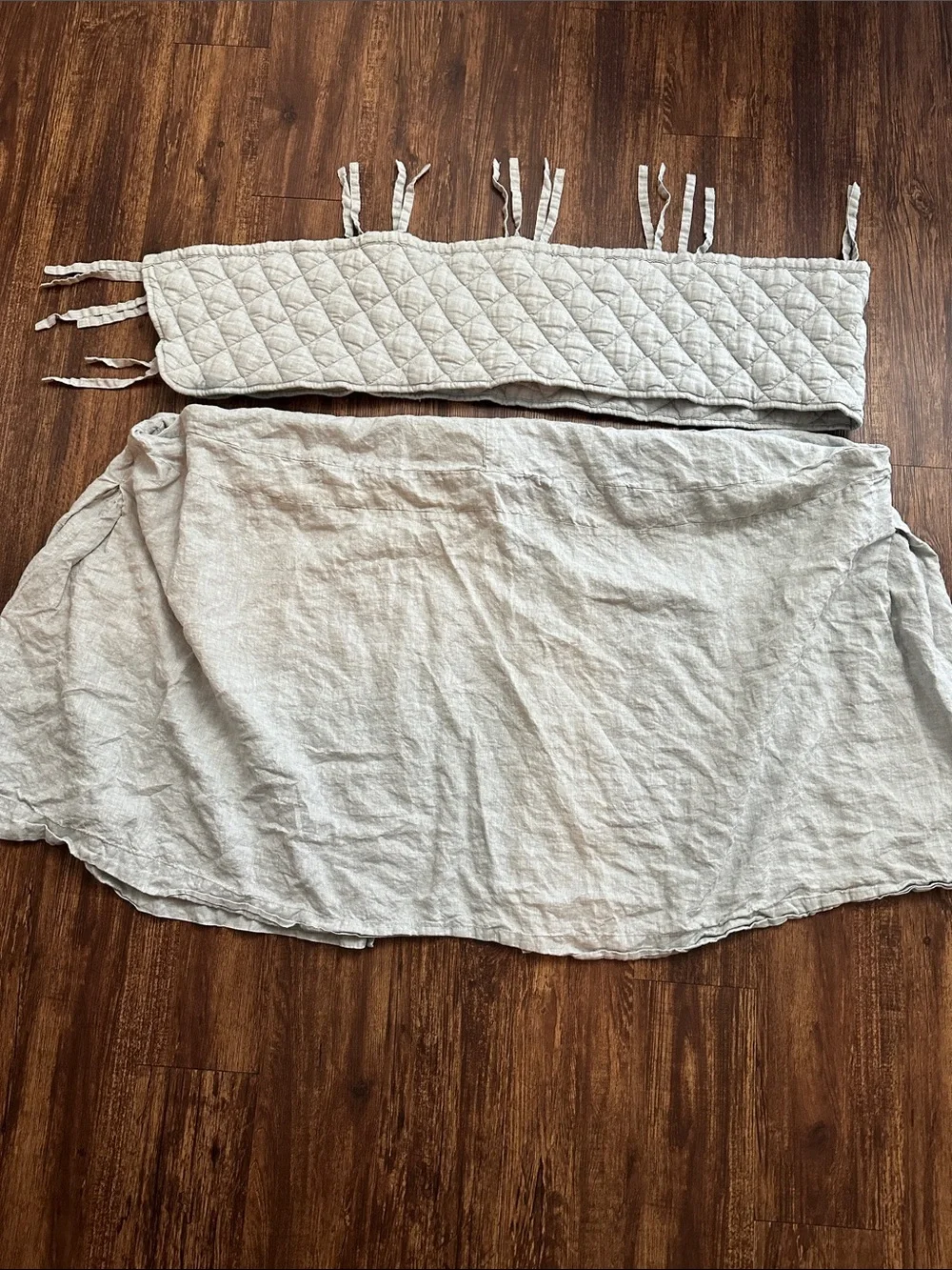 Pottery Barn Kids Light Gray Belgian Flax Linen OVAL Crib Skirt + Rail Cover
